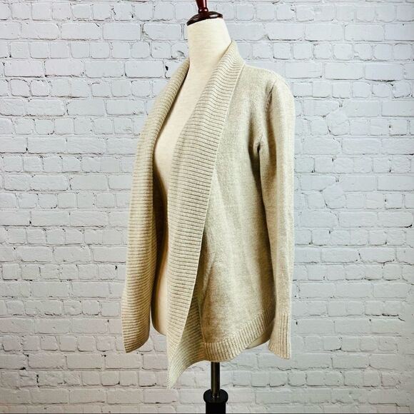 Eileen Fisher Italian Yarn Alpaca Wool Blend Khaki Open Knit Cardigan XS - Picture 2 of 8